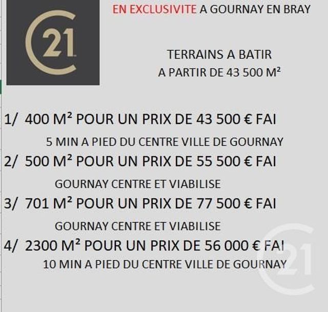 Afficher la photo en grand terrain à vendre - 2300.0 m2 - GOURNAY EN BRAY - 76 - HAUTE-NORMANDIE - Century 21 Notre Dame